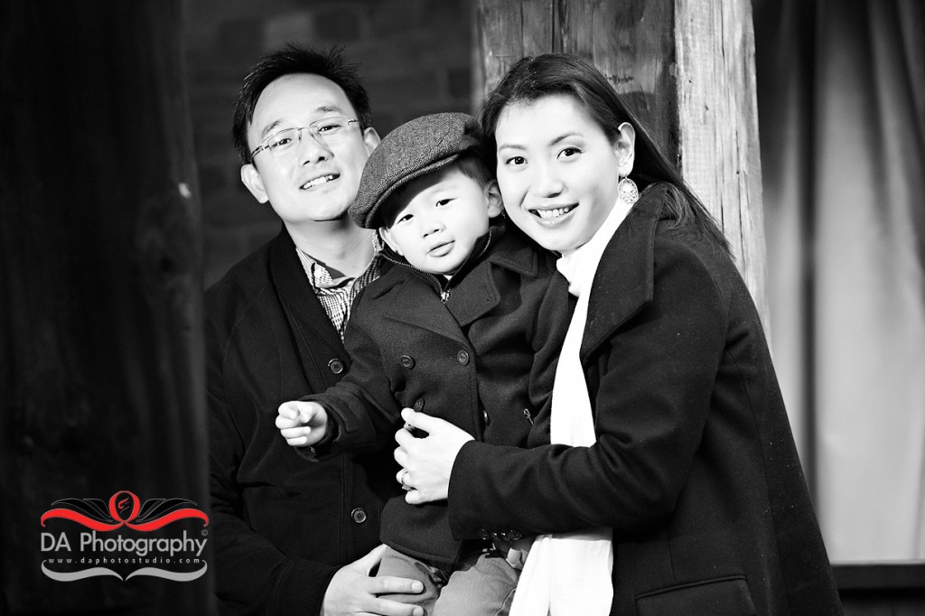 At the veranda on a rainy day, family portrait