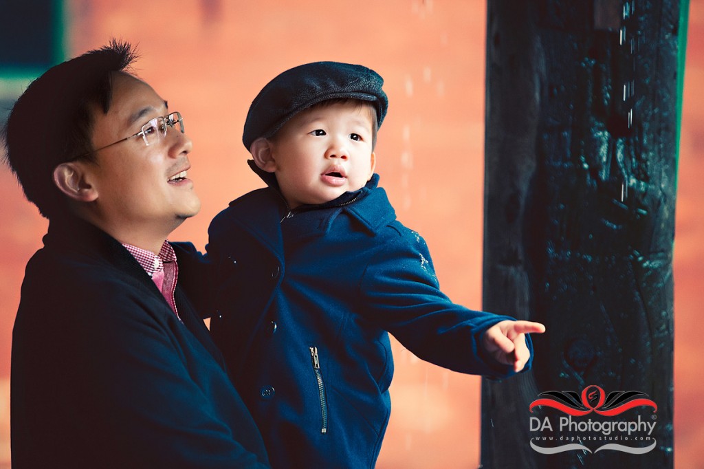 Dad and son on a rainy day