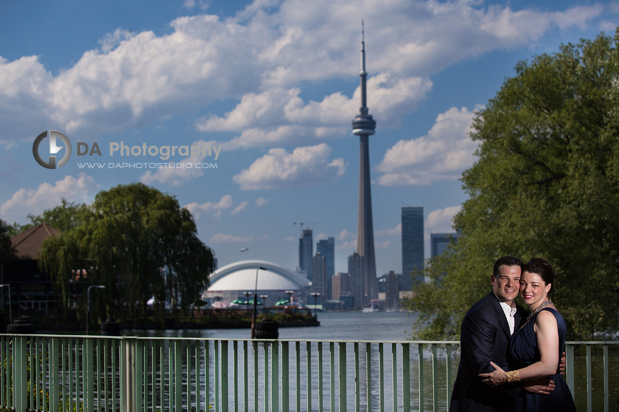 Couple with Toronto Skyline at their background  - Toronto Island Wedding Photographer