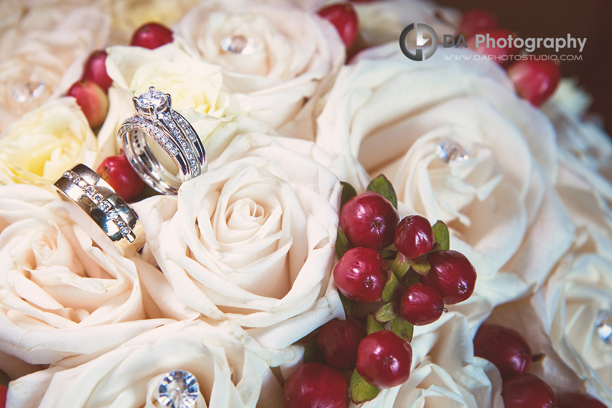 Wedding Rings and Flowers- Wedding Photography by Dragi Andovski - Terrace On The Green - Brampton, ON