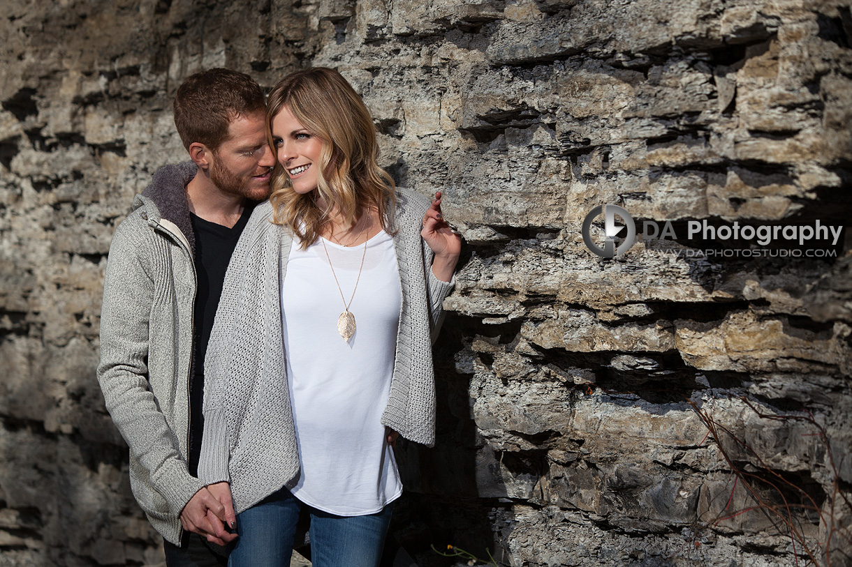 Engagement Photo with Natural Stone Wall - Wedding Photography by Dragi Andovski - Albion Falls, Hamilton ON