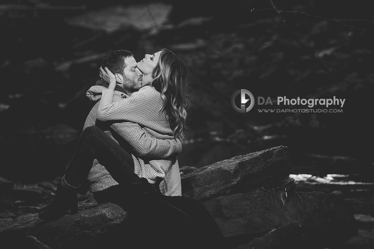 Intimate Engagement Couple's Pose Black and White - Wedding Photography by Dragi Andovski - Albion Falls, Hamilton ON