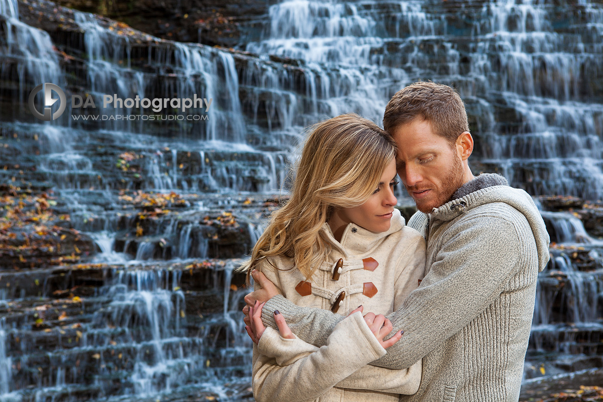 Engagement Couple Pose with Waterfalls - Wedding Photography by Dragi Andovski - Albion Falls, Hamilton ON