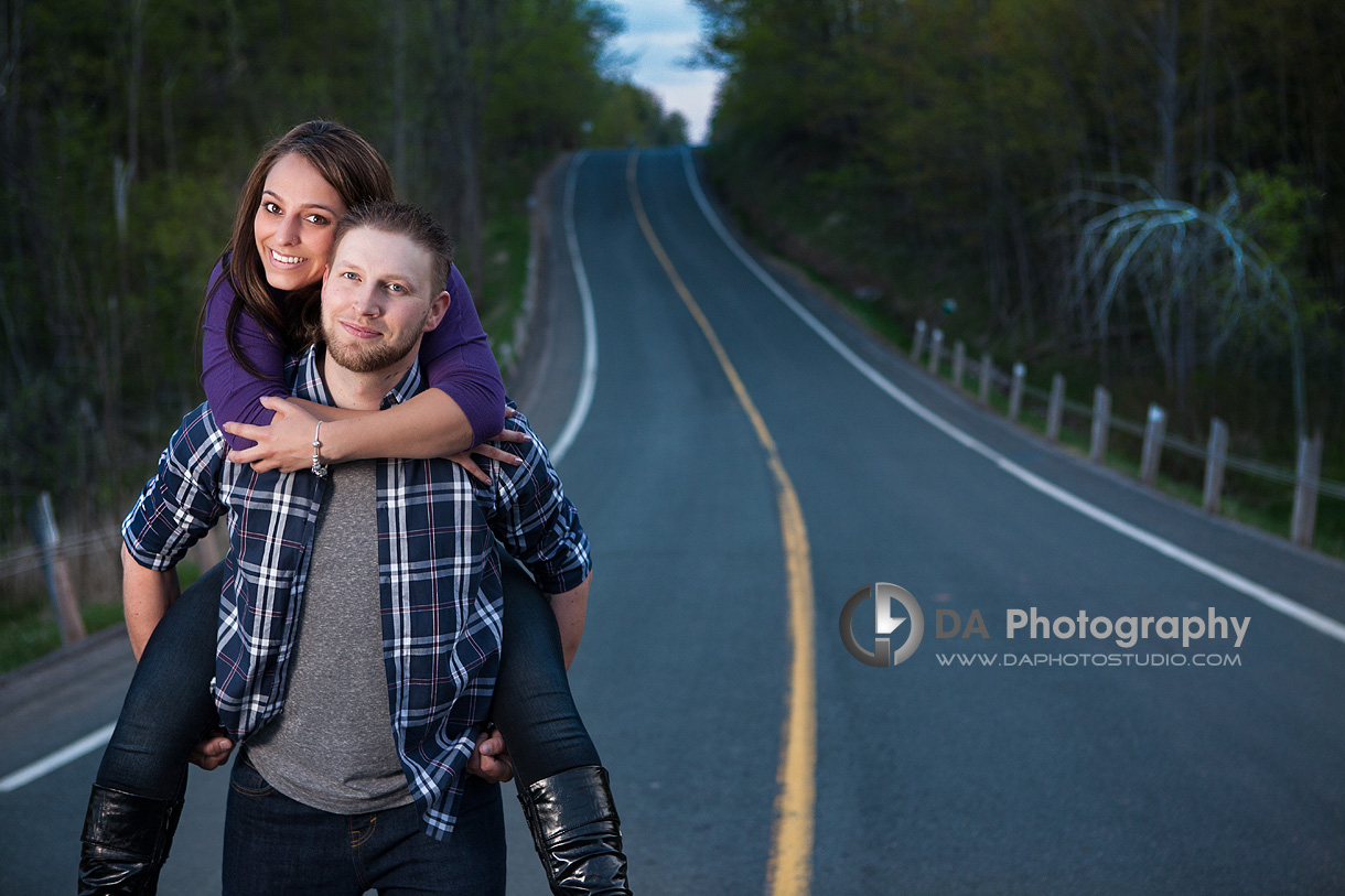 Cute Engagement Couple Pose with Road - Wedding Photography by Dragi Andovski - Badlands - Brampton, ON