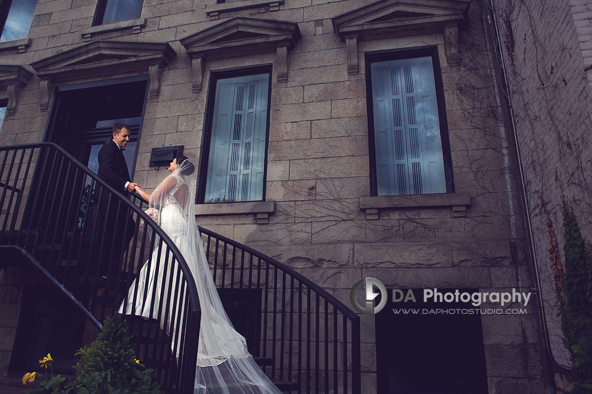 Dramatic Photo - Bride and Groom on Stairs - Wedding Photography by Dragi Andovski - Hamilton, ON