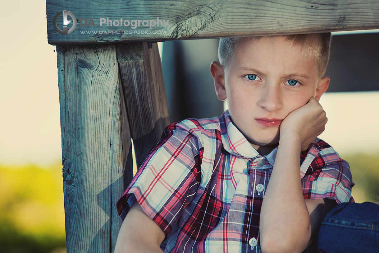 Pensive Boy's Portrait During Outdoor Photo Session - Family Photography by Dragi Andovski - Barrie, ON