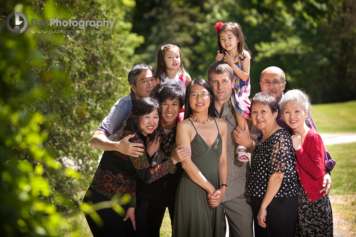 Fun Family reunion portrait  - DA Photography at Ball's Falls, www.daphotostudio.com