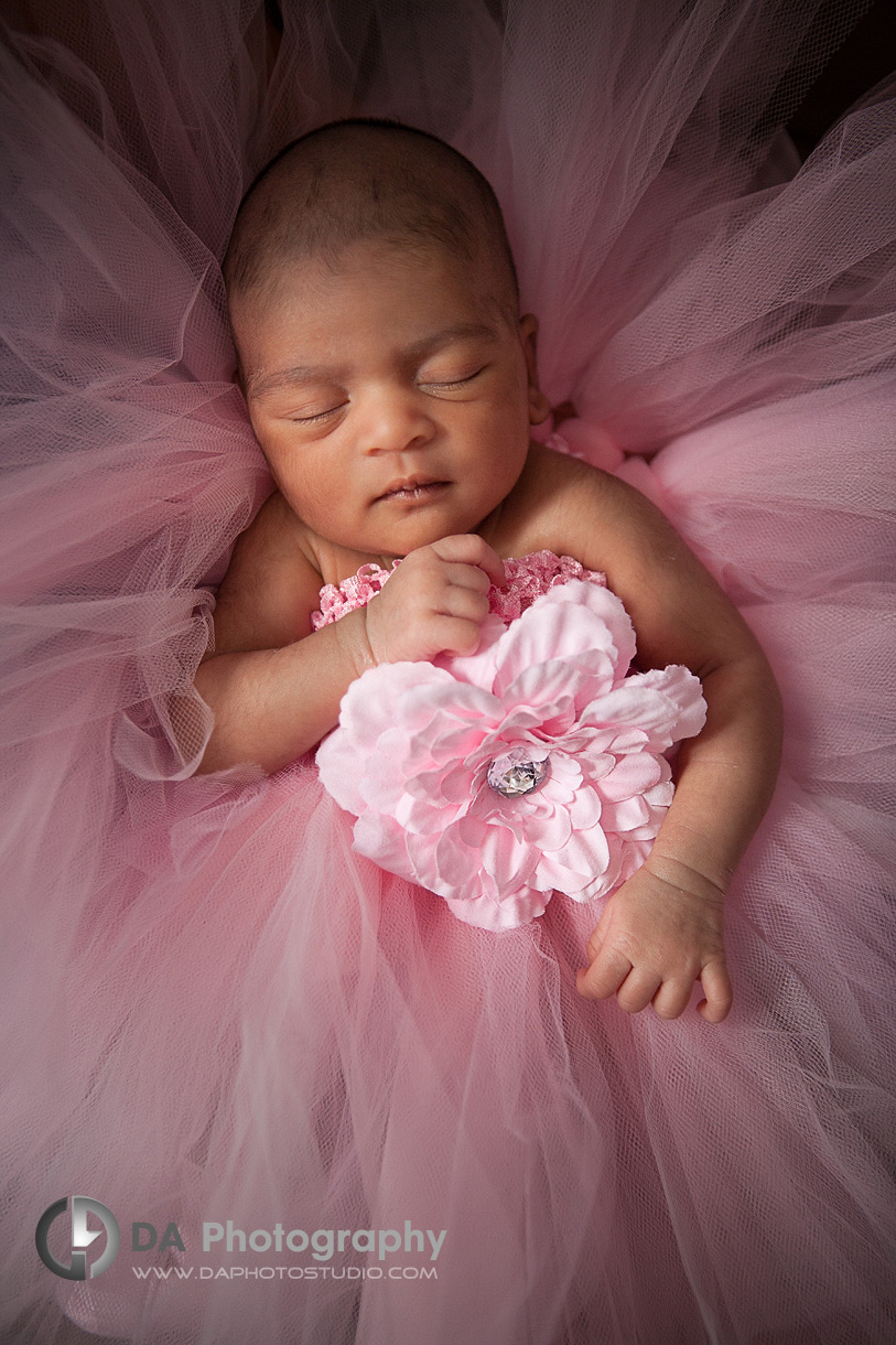 Newborn baby in her tutu dress, sleeping - by DA Photography  Newborn photographer - www.daphotostudio.com