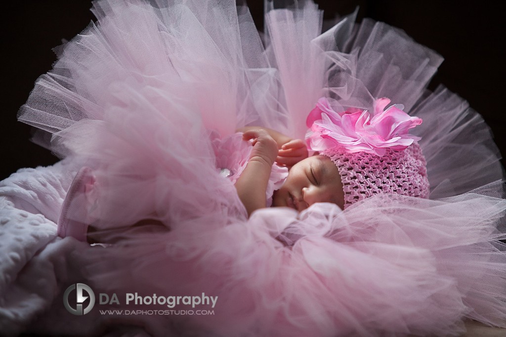Cute Newborn baby in tutu dress - by DA Photography Newborn photographer - www.daphotostudio.com