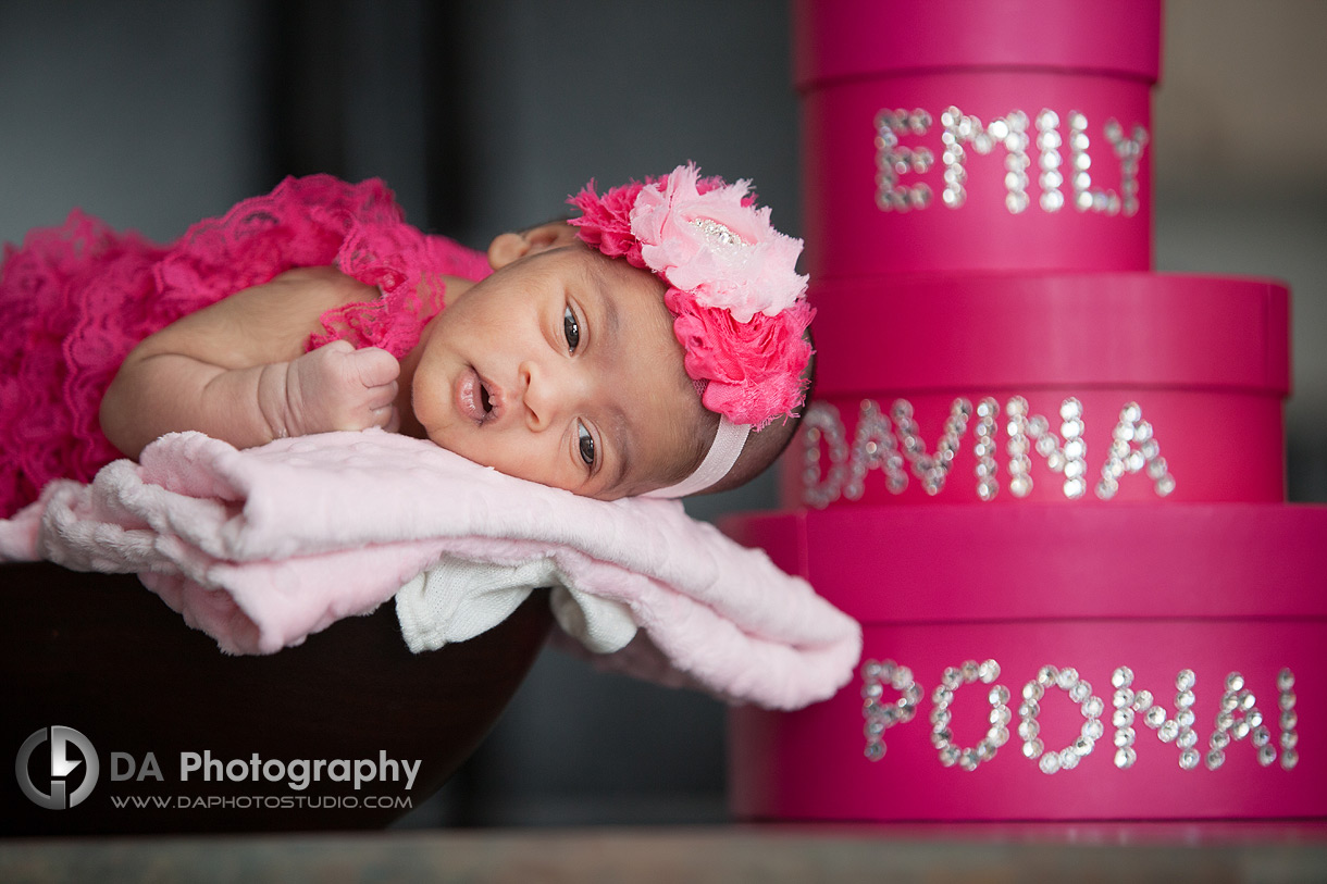 Newborn baby with props showing her name- by DA Photography  Newborn photographer - www.daphotostudio.com