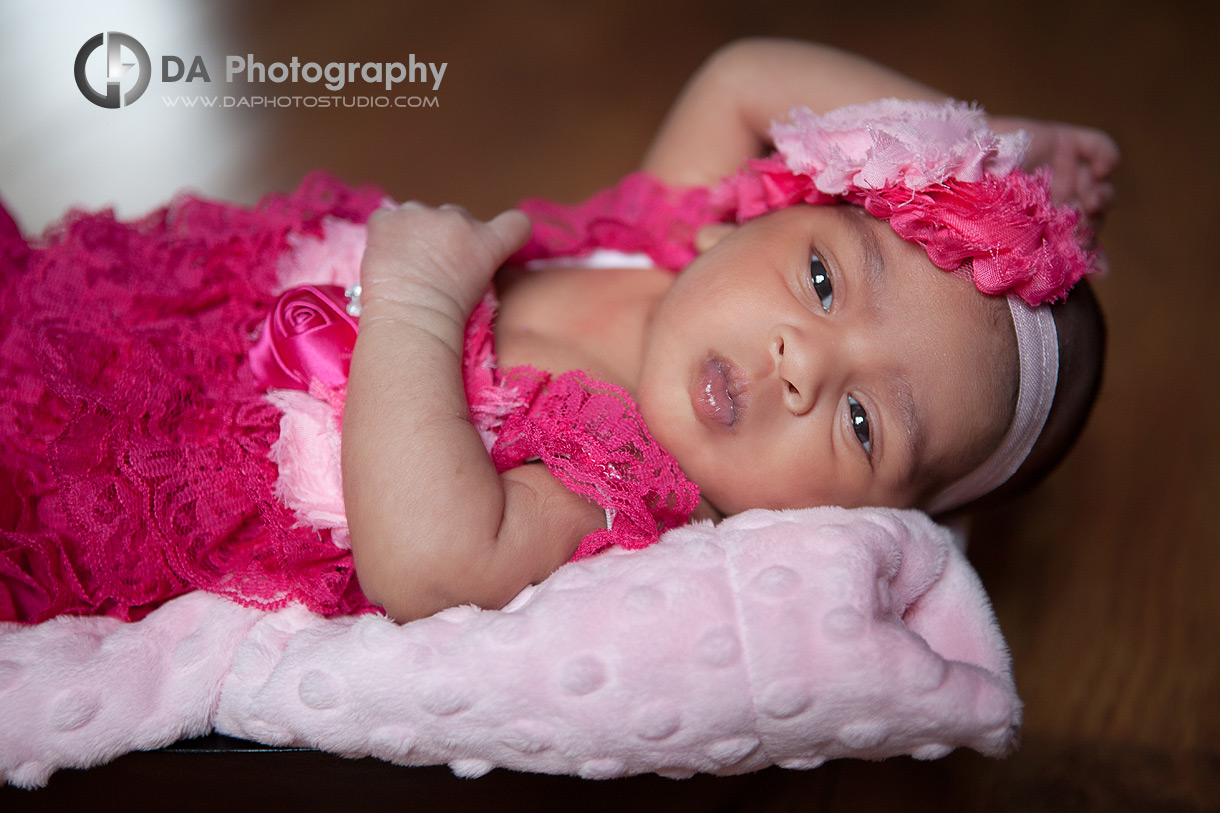 Cute Newborn baby in 60's dress - by DA Photography  Newborn photographer - www.daphotostudio.com