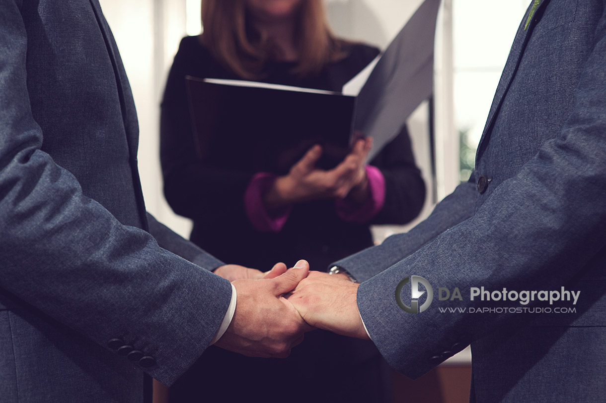 Holding hands during wedding ceremony - Same Sex Weddings by DA Photography at EdgeWater Manor - www.daphotostudio.com