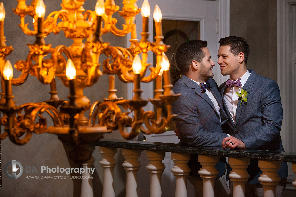 Under the chandelier - Same Sex Weddings by DA Photography at EdgeWater Manor - www.daphotostudio.com