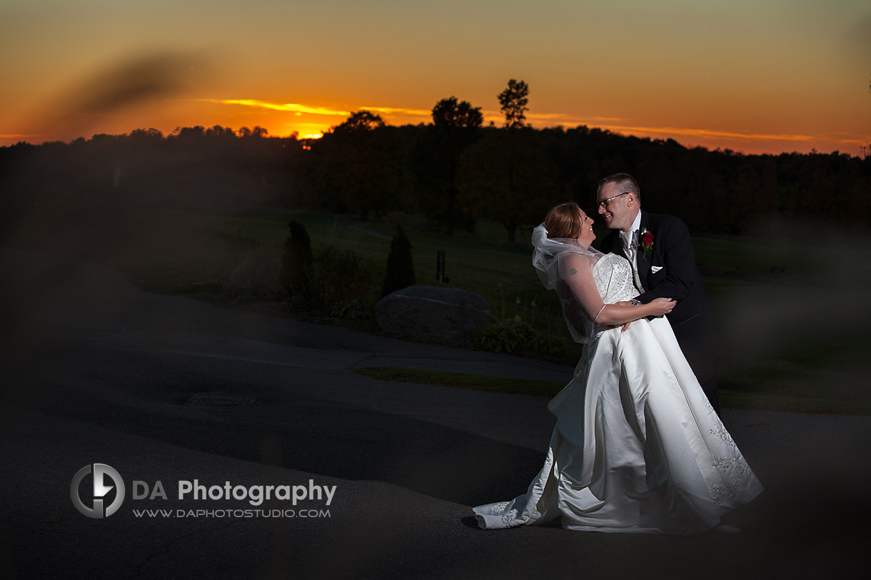 A wedding couple at Sunset dance - Blended Family in Fall wedding by DA Photography, www.daphotostudio.com