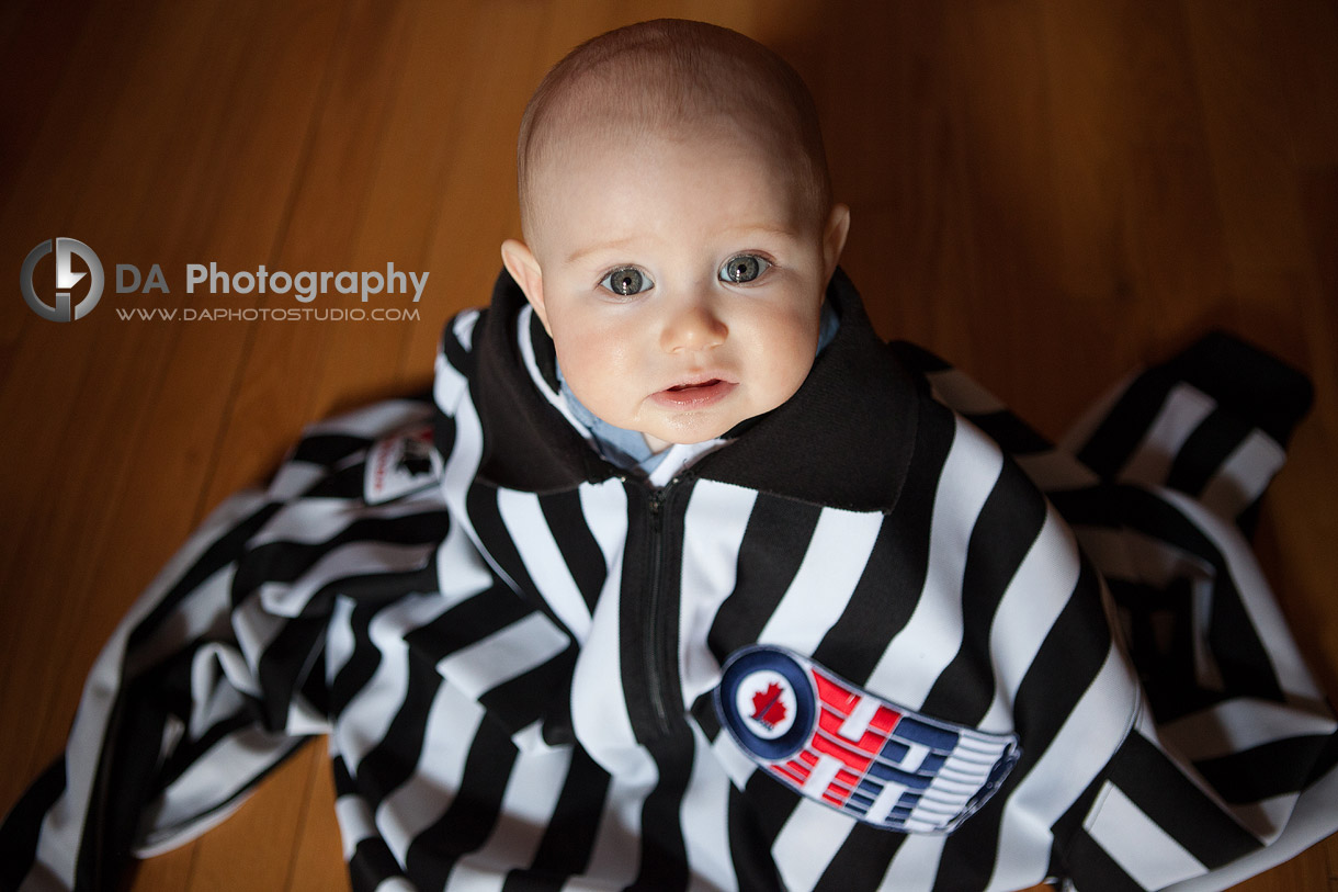 The little hokey referee with his "small" jersey - Family Photography by DA Photography at Georgetown, ON