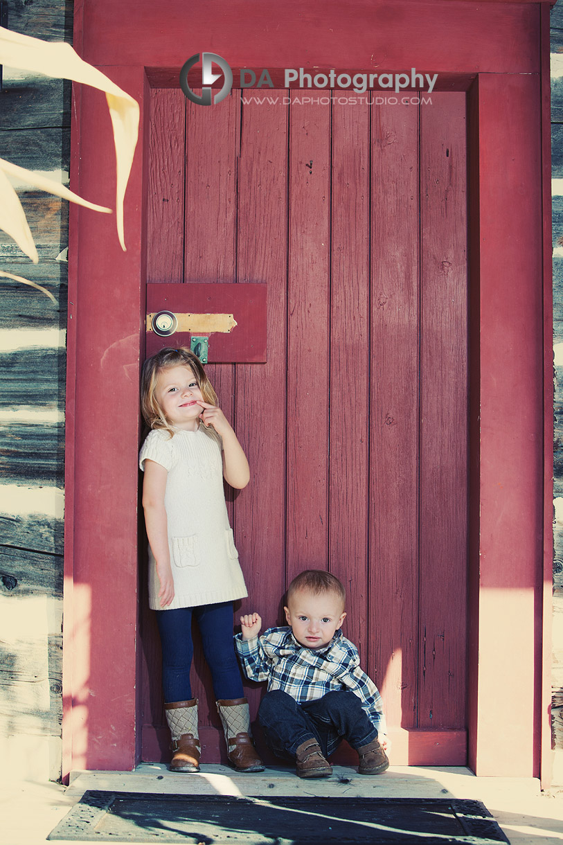 Portrait of a siblings at the Georgina Pioneer Village - Thanksgiving Fall Portraits by DA Photography - www.daphotostudio.com