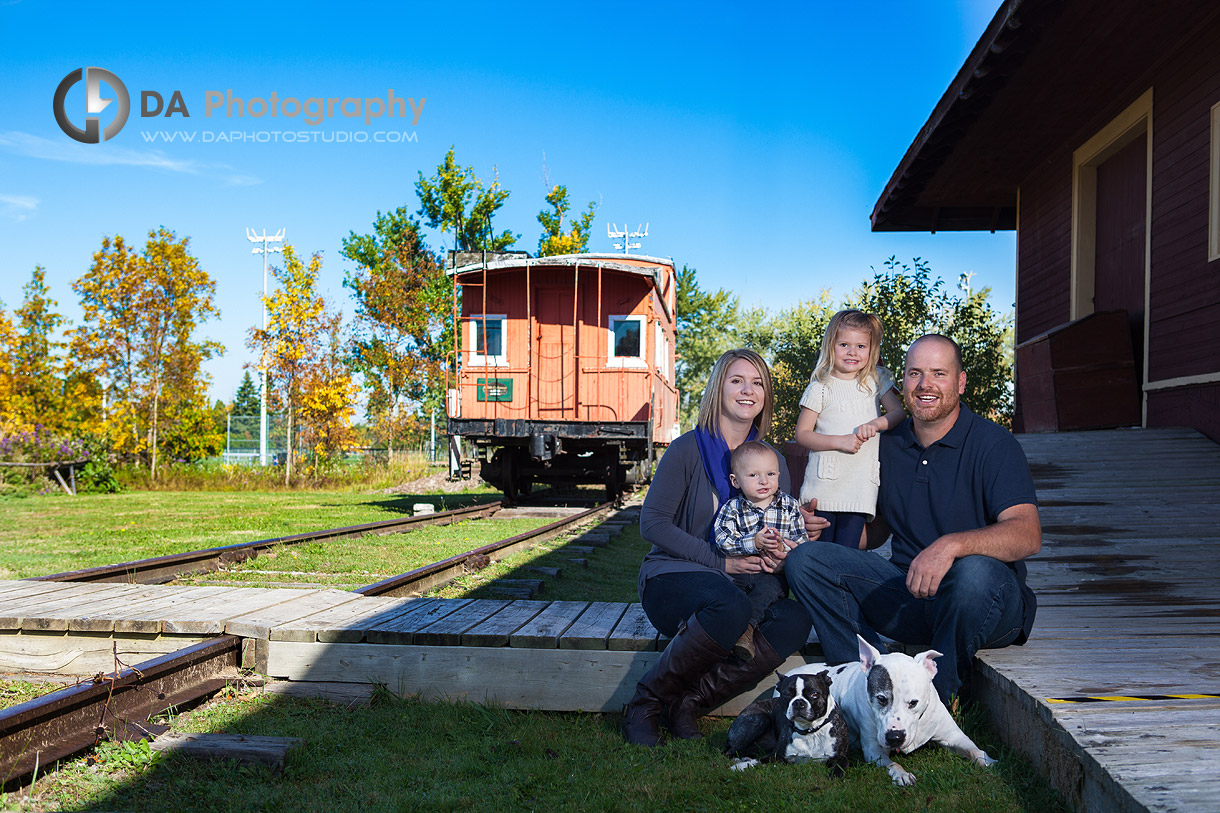 Family Portrait in early Fall by the railroads - Thanksgiving Fall Portraits by DA Photography - www.daphotostudio.com