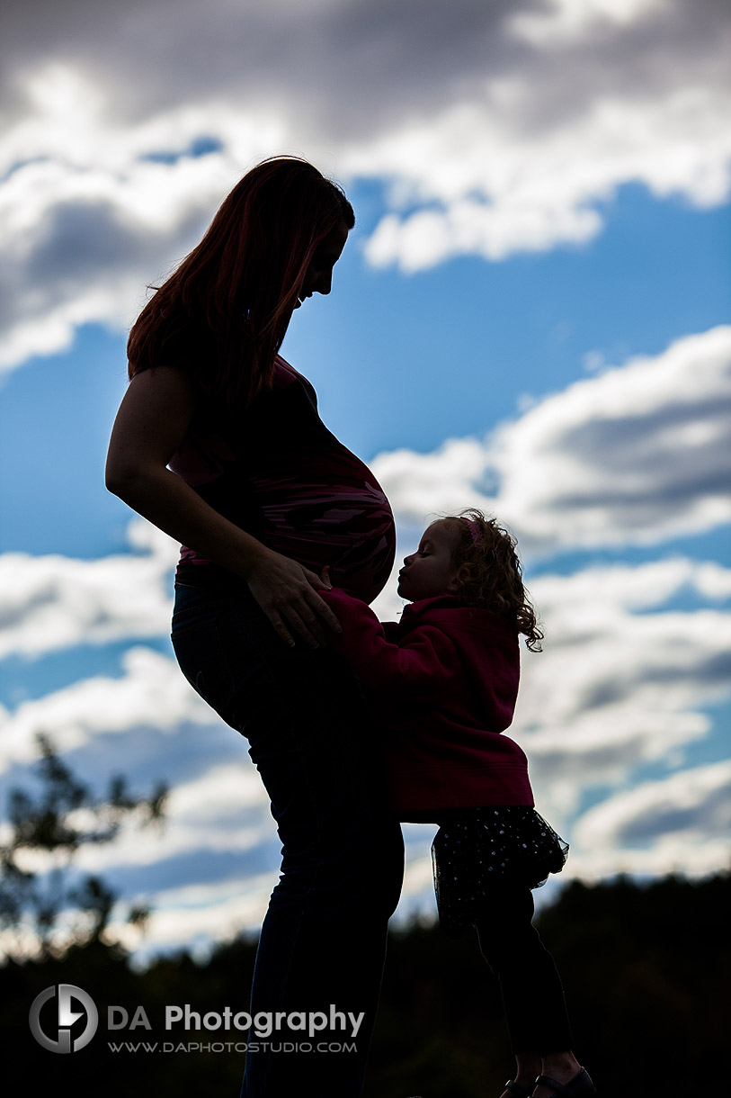 Creative Maternity session with a toddler - at Heart Lake Conservation Area by DA Photography - www.daphotostudio.com