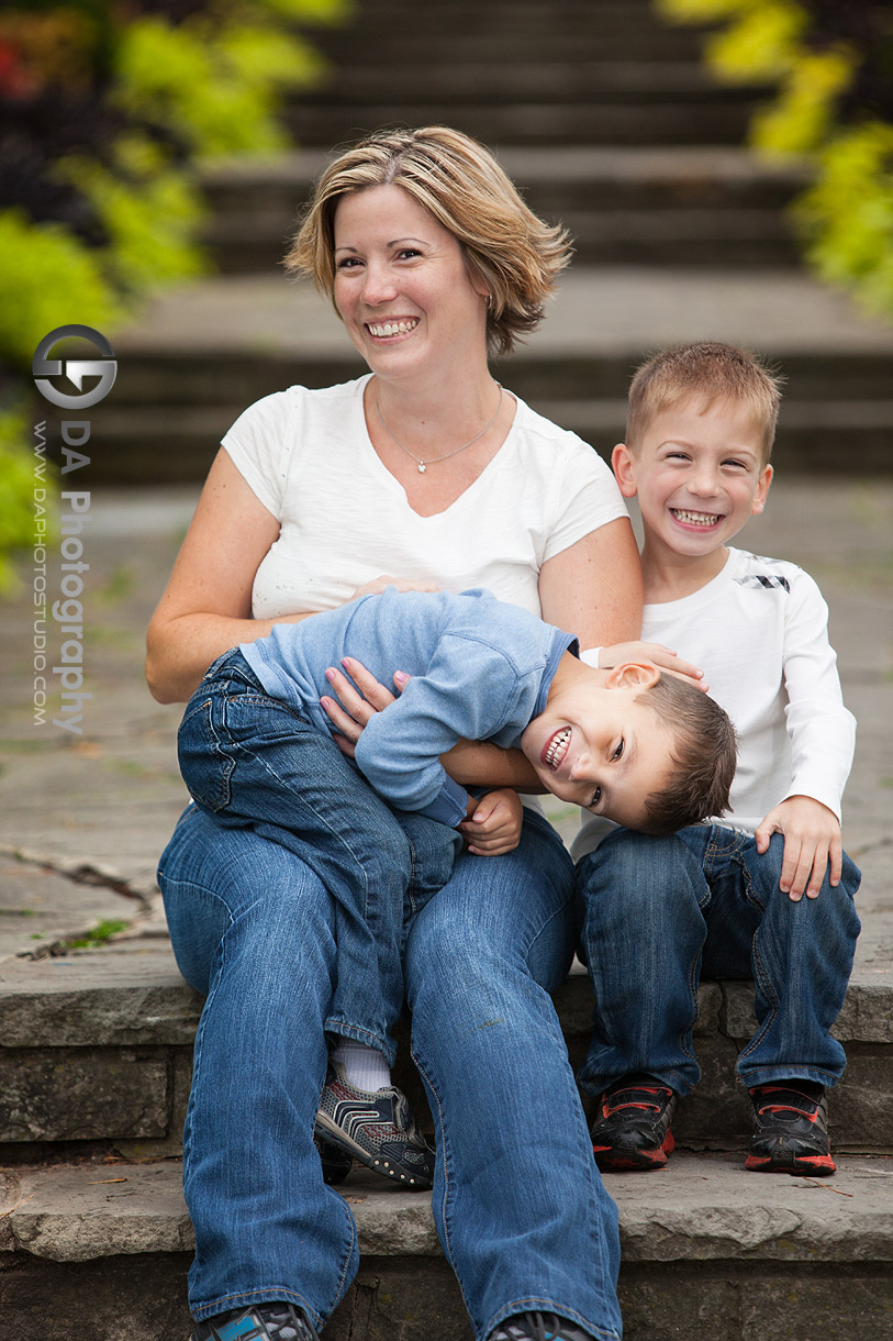 Mom with her two little boys portrait - Fall Family Photos by DA Photography - Gairloch Gardens, Oakville - www.daphotostudio.com