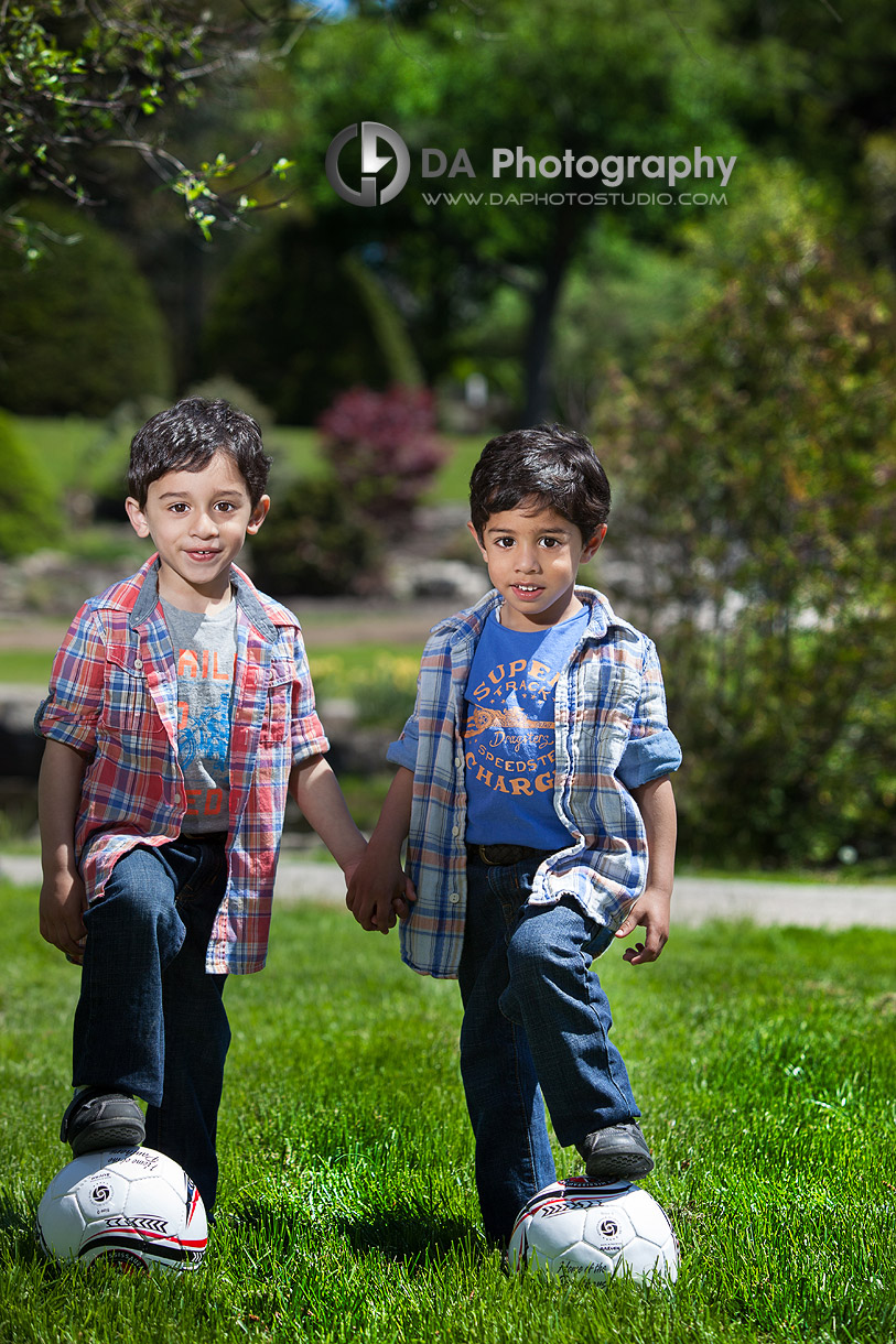 Soccer time portrait of two brothers - by DA Photography - Gairloch Gardens, ON - www.daphotostudio.com