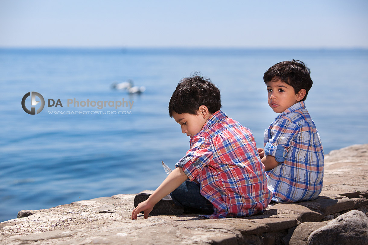 Two brothers playing at the pier - by DA Photography - Gairloch Gardens, ON - www.daphotostudio.com