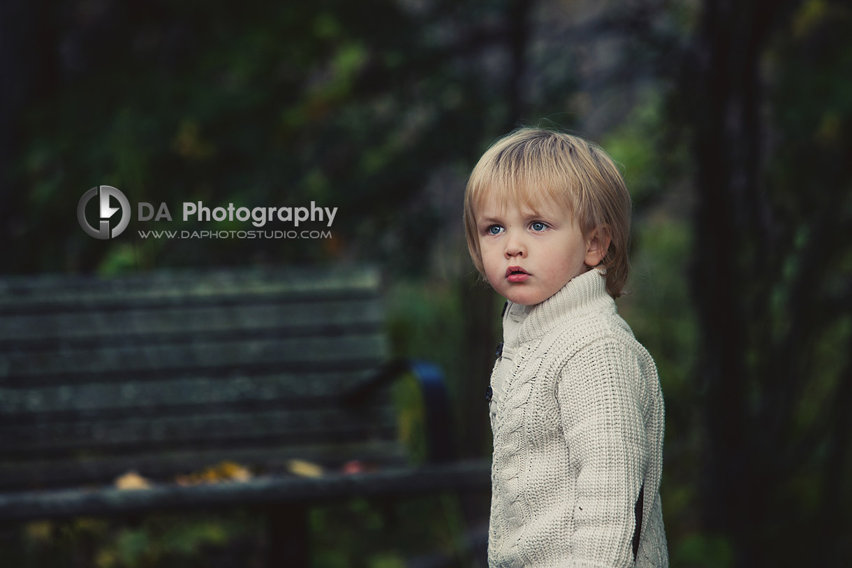 The little boy portrait into the forest - Professional photos by DA Photography at Paletta Mansion, Burlington - www.daphotostudio.com