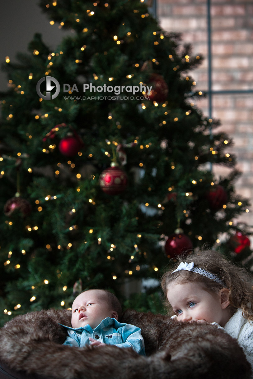 Christmas Siblings portrait - Newborn baby Photo props by DA Photography, www.daphotostudio.com