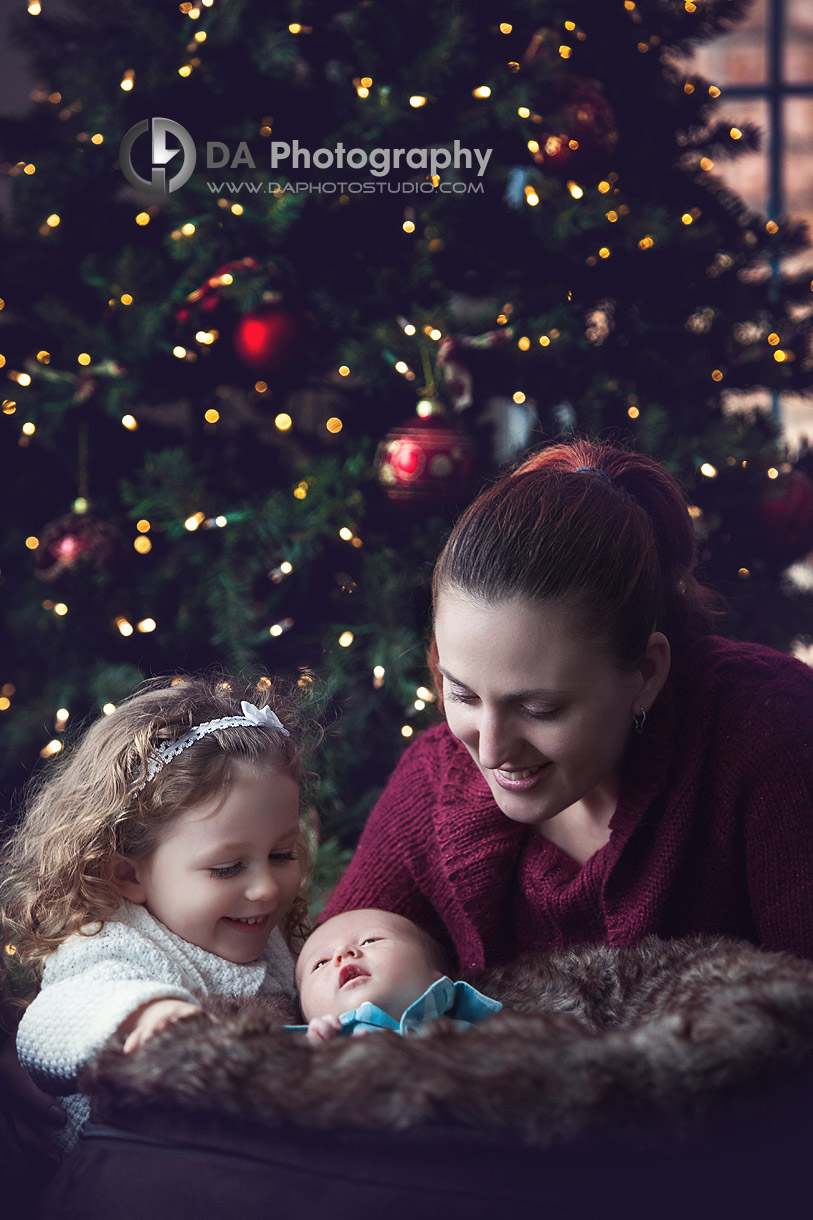 Christmas Family portrait with the new addition - Newborn baby Photo props by DA Photography, www.daphotostudio.com