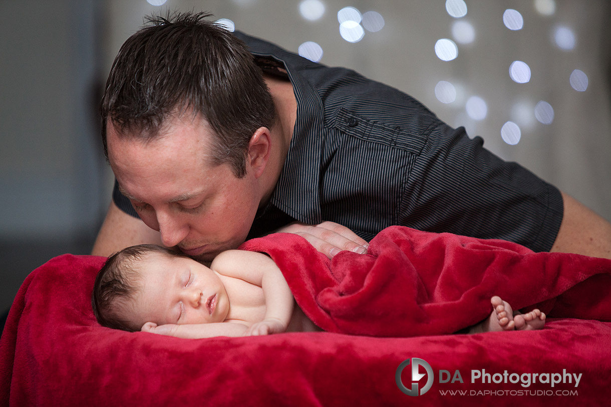 Daddy with his little baby boy - Newborn baby Photo props by DA Photography, www.daphotostudio.com
