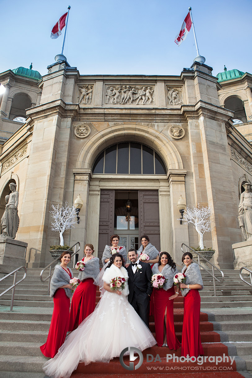 The Bridesmaids with the wedding couple – Winter wedding at Liberty Grand by DA Photography , www.daphotostudio.com