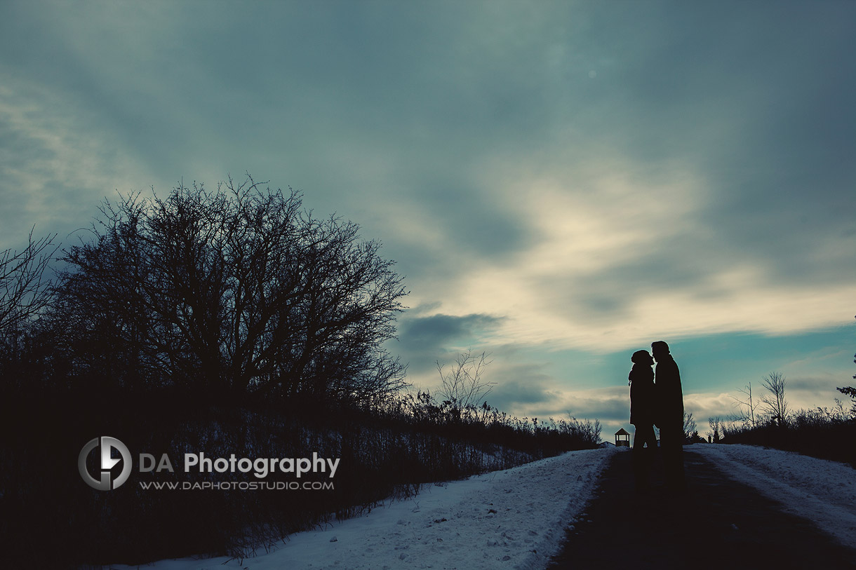 Winter Sunset at 3pm - Winter Engagement photo shoot by DA Photography, www.daphotostudio.com