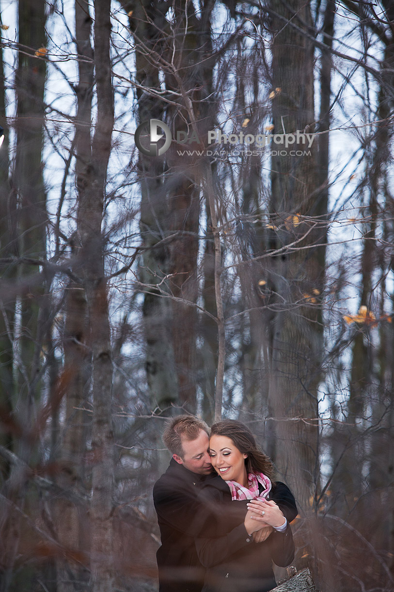 An Embrace in the Forest - Romantic engagement photos by DA Photography at Parish Ridge Stables in Burlington , www.daphotostudio.com