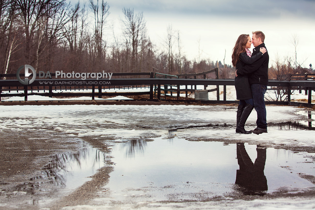A Winter's Reflection - Romantic engagement photos by DA Photography at Parish Ridge Stables in Burlington , www.daphotostudio.com