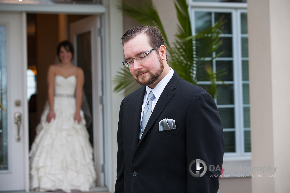 Groom's View at First Look at Wedding in Port Dover