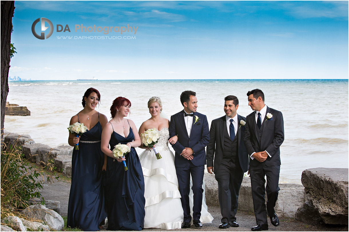 Bridal Party at Oakville Harbour with Toronto Skyline Background