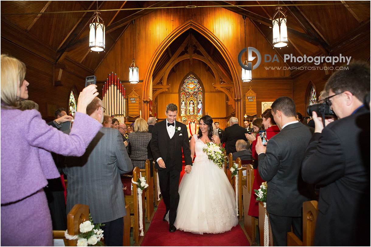 Bride and Groom at Winter Church Wedding