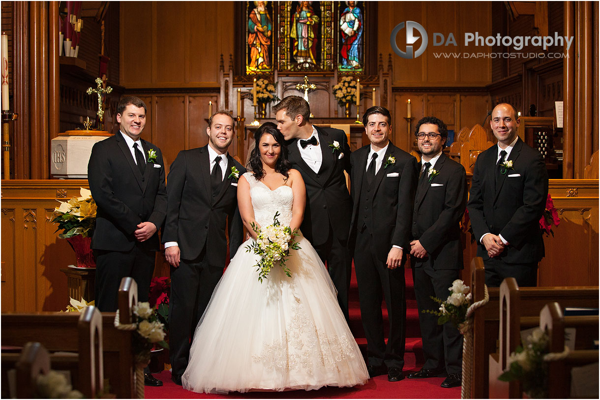 Bridal parties on a winter church weddings