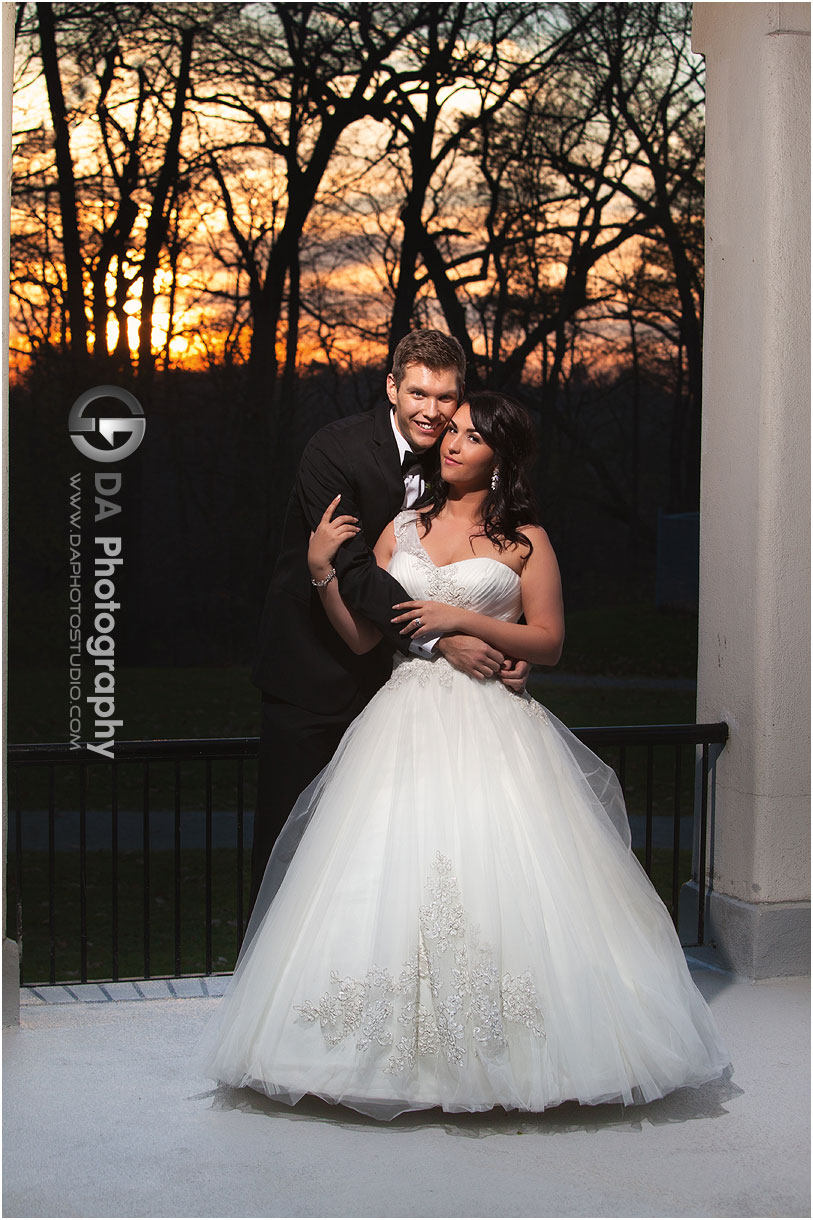 Sunset wedding photo of a bride and groom at LaSalle park