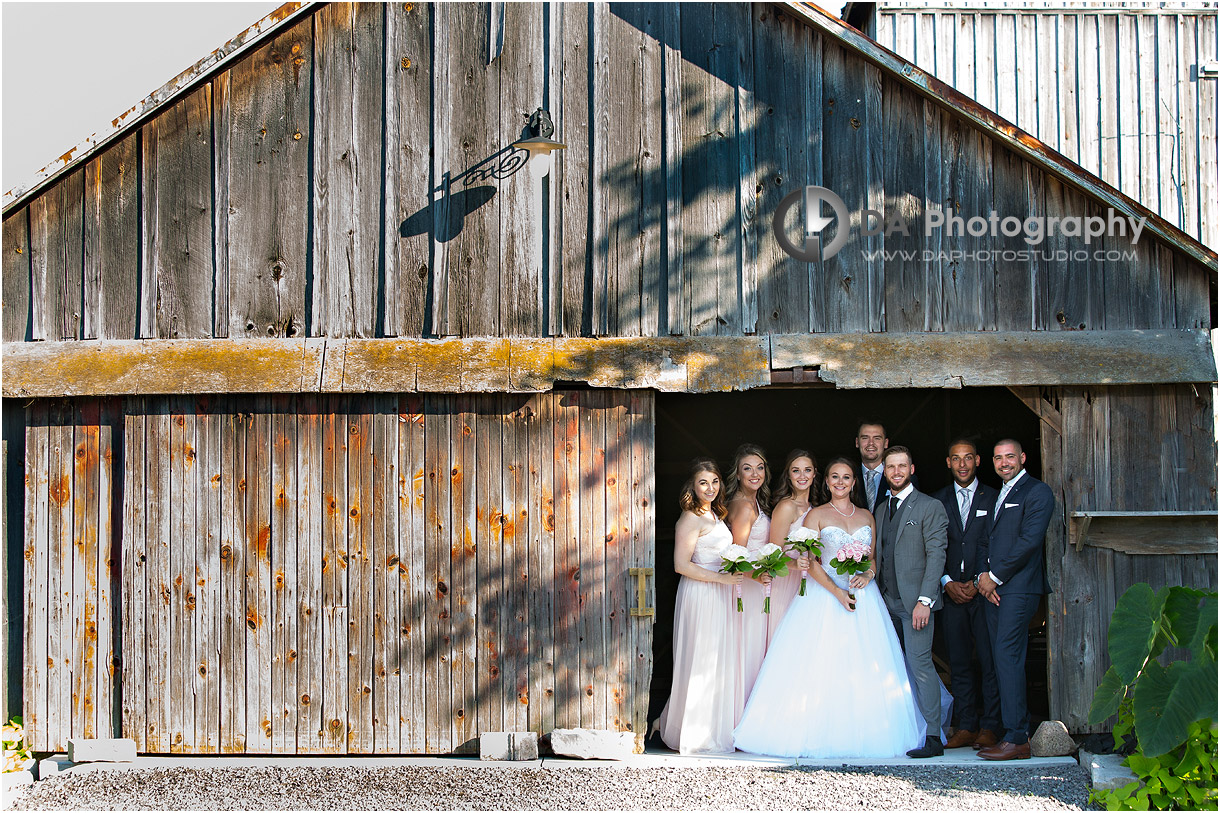 Bridal Party by the barn at Pipers Heath