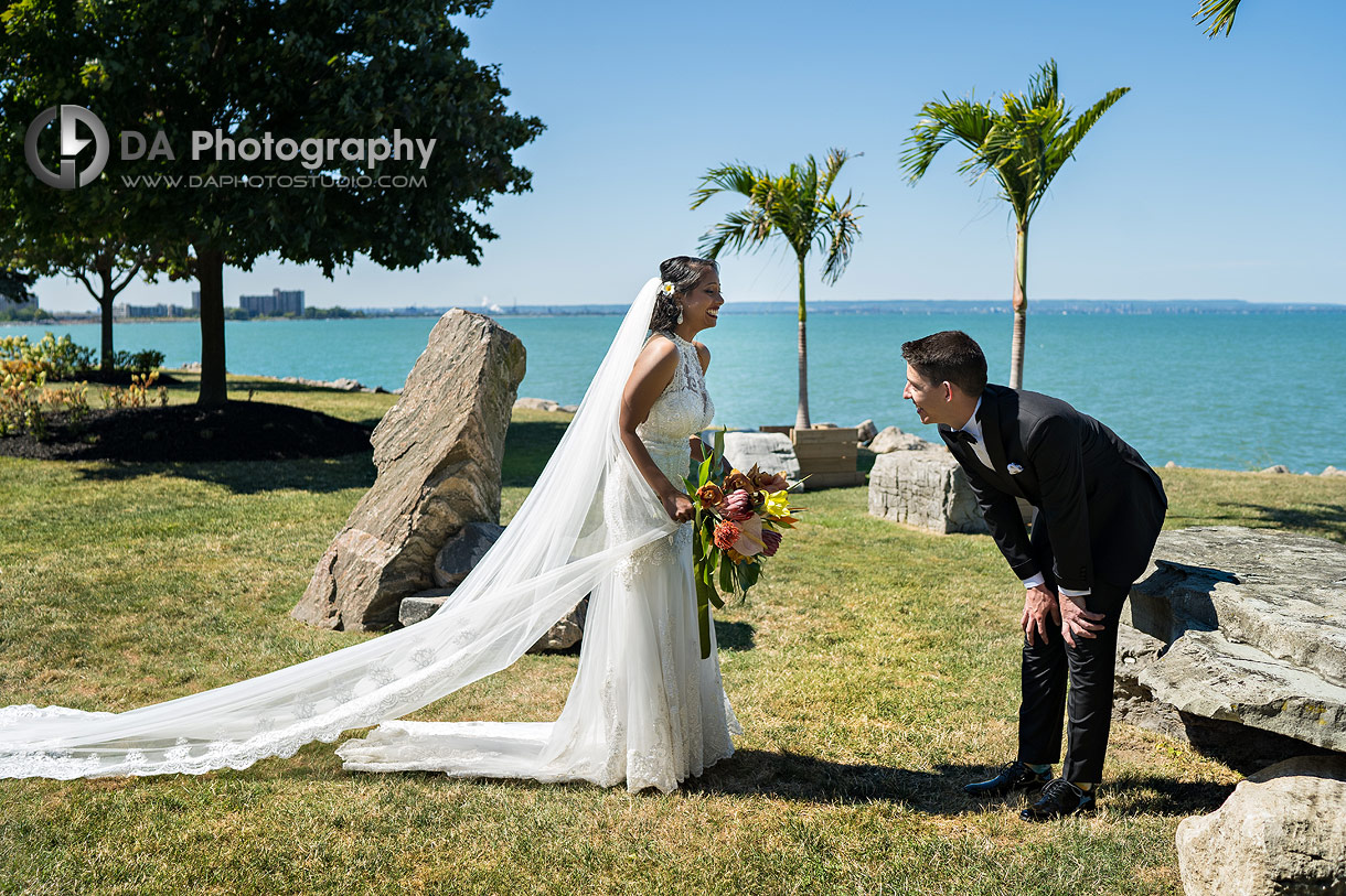 First look photo at wedding with fireworks