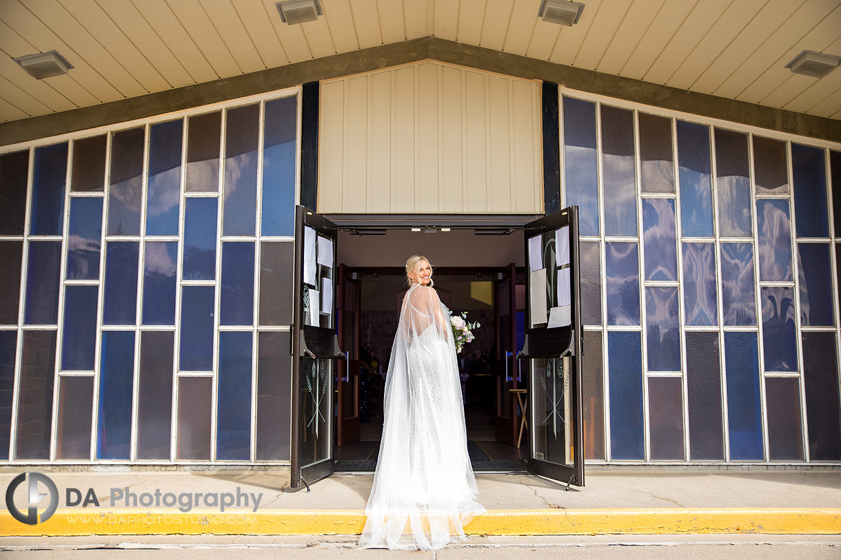 Wedding dress of a bride at Holy Rosary Church in Guelph