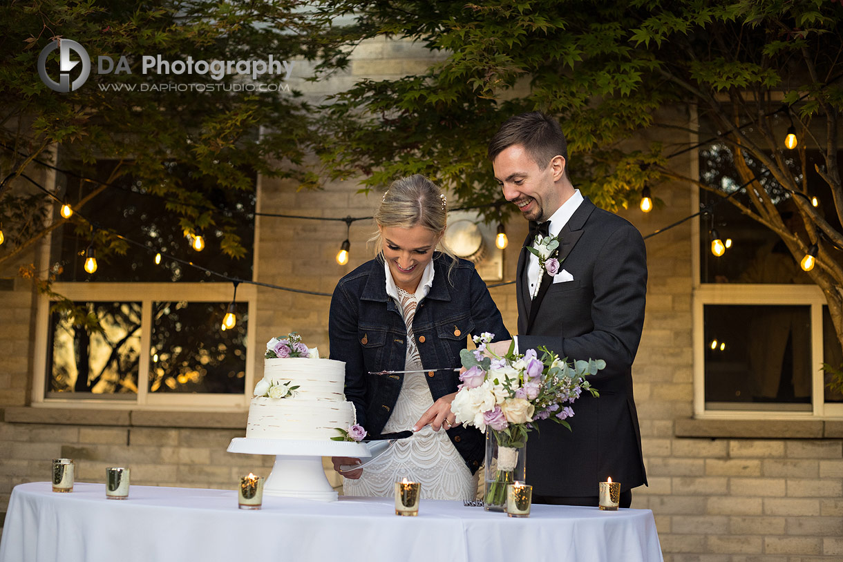 Bride and Groom cut their wedding cake