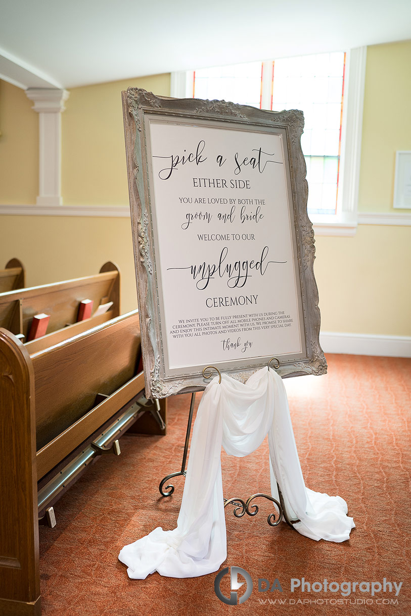 Welcome sign on a church wedding ceremony