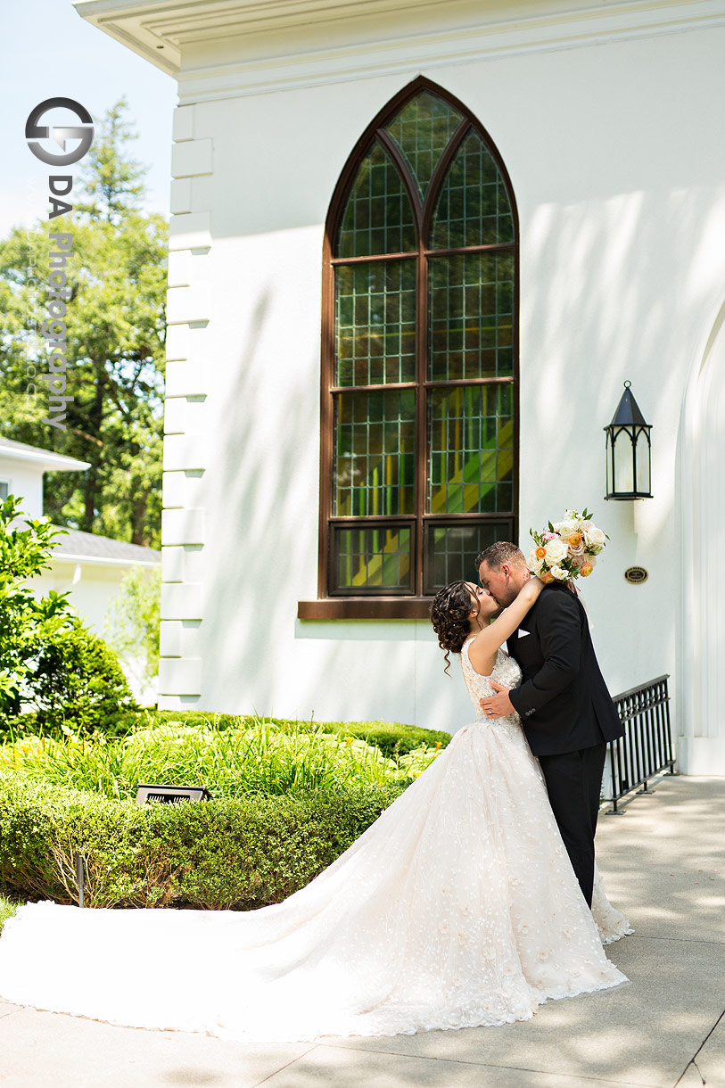 Bride and Groom outside church in Oakville