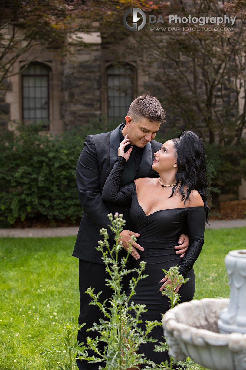 Engagement photo in the courtyard at Knox College