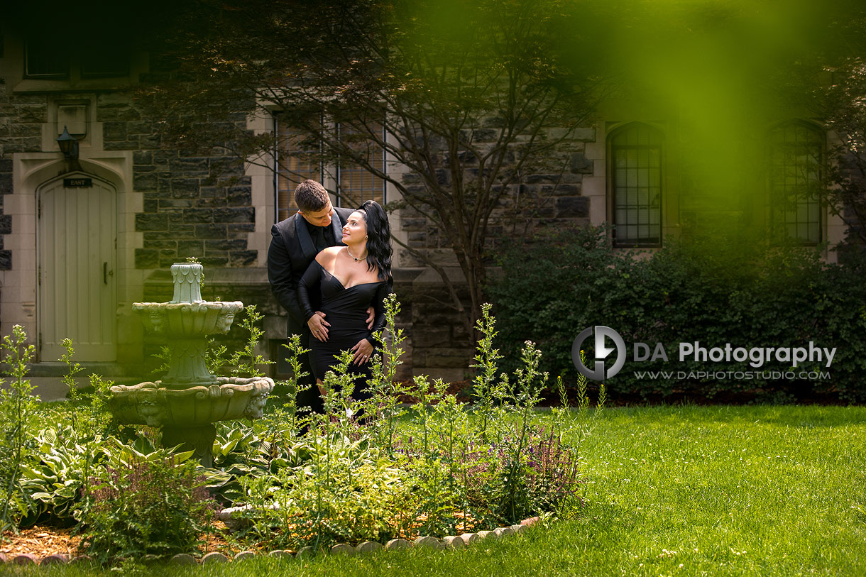 Engagement photos in the courtyard at Knox College