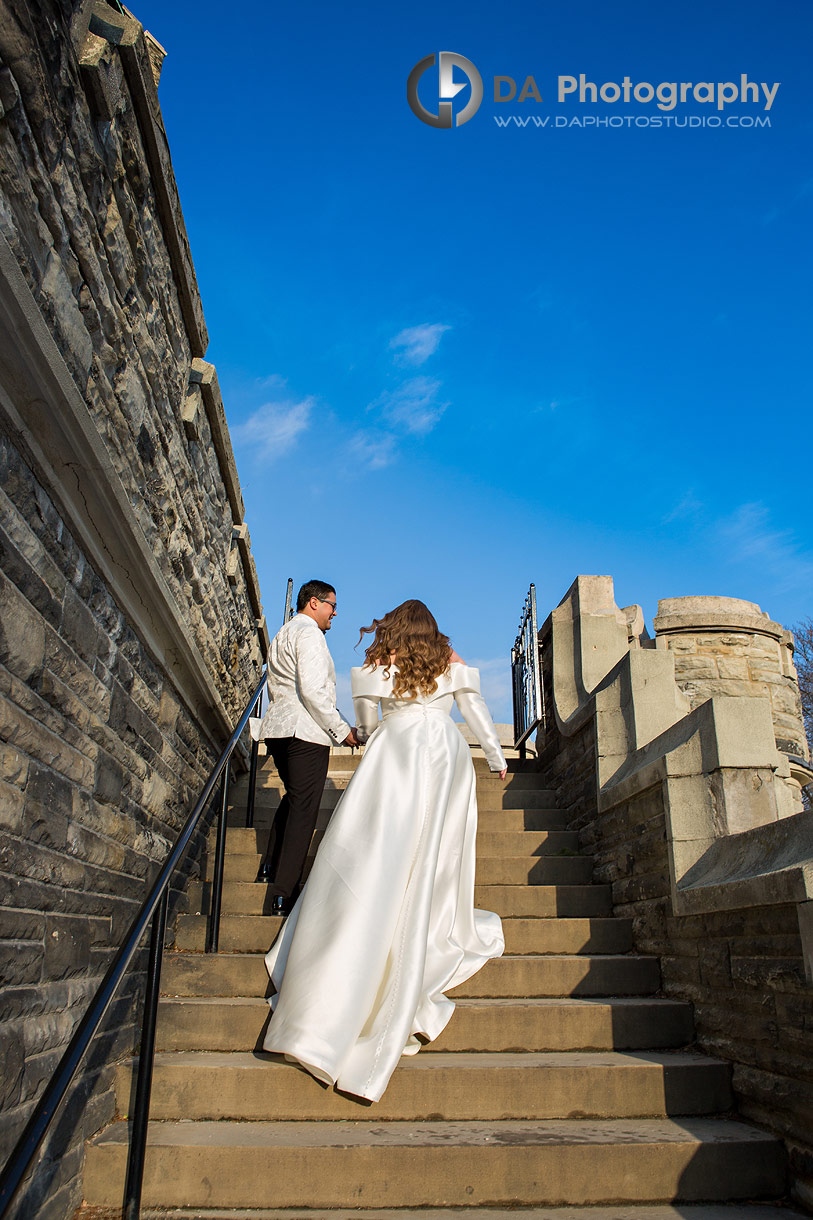 Wedding dress on a staircase