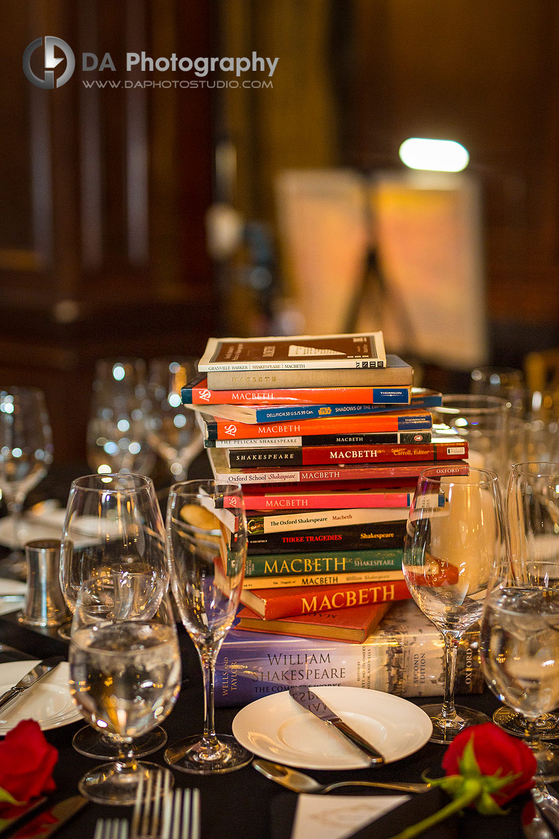 Books as a centrepieces on a wedding reception