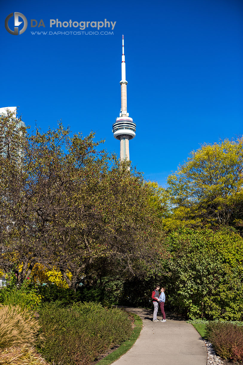 Intimate engagement photos at Toronto Music Garden