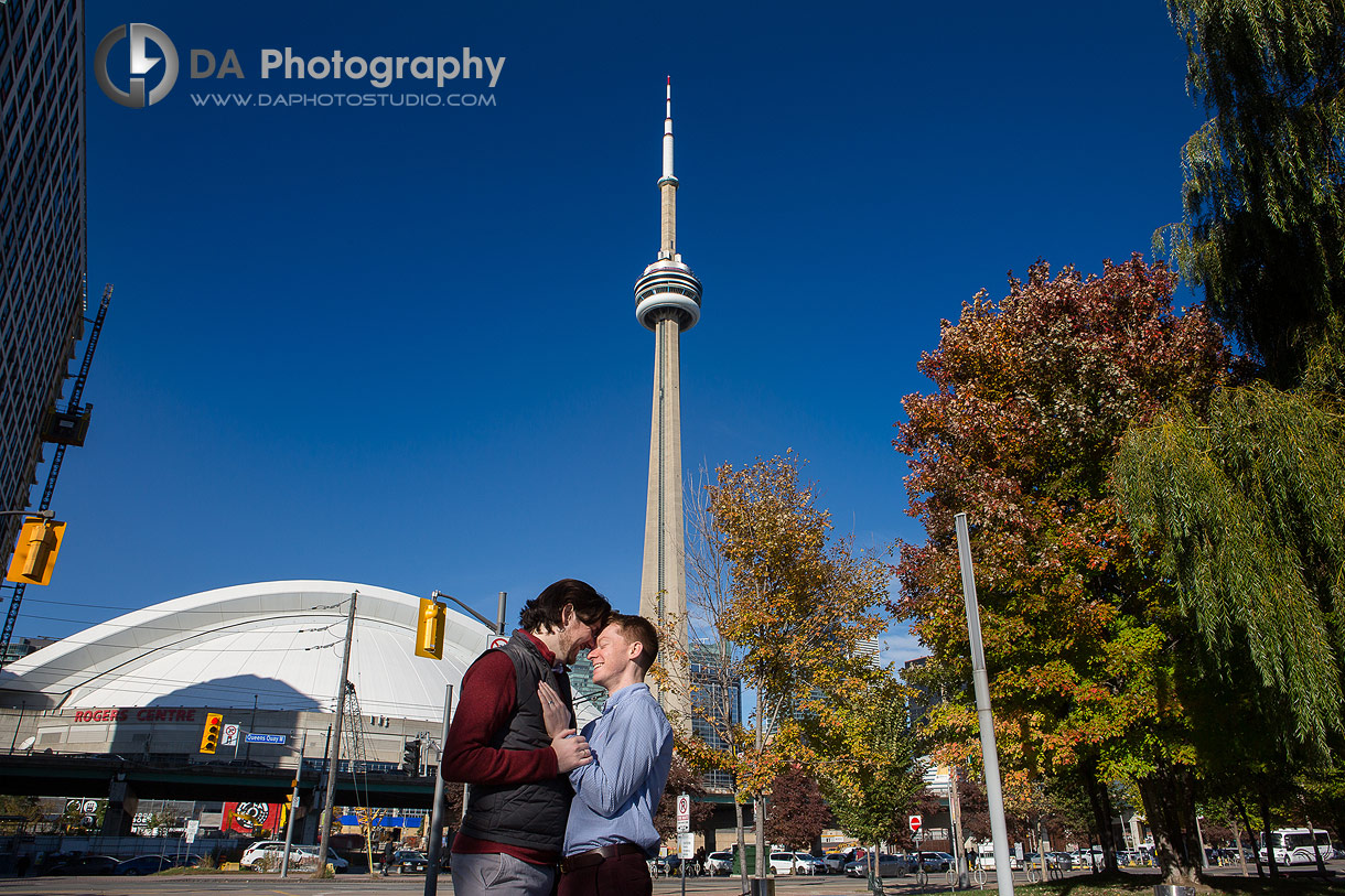 Same Sex Couple in front of CN Tower in Toronto